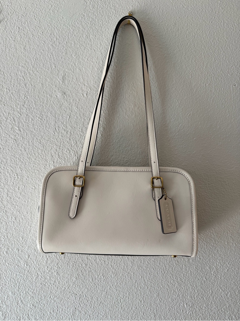 Coach Cream Leather Shoulder Bag with Gold-Tone Hardware